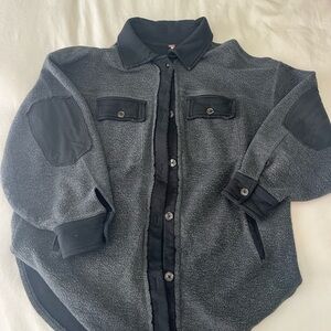 Free People Charcoal Gray Sherpa Shirt Jacket